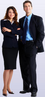 Businesswoman and Businessman standing